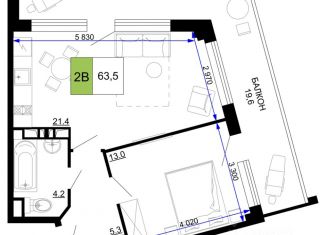 Продаю 2-комнатную квартиру, 63.5 м2, Анапа