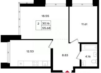 Продается 2-комнатная квартира, 54.96 м2, Пермь, Дзержинский район