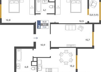 Продается 3-ком. квартира, 77.9 м2, Крым