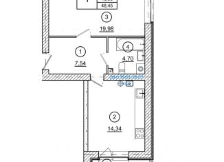 Продажа 1-комнатной квартиры, 48.45 м2, Тверь