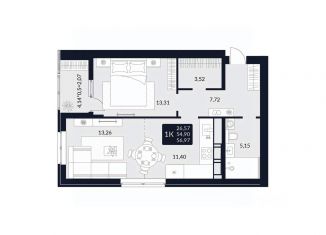 Продам однокомнатную квартиру, 56.97 м2, Адыгея