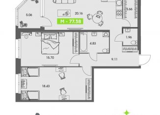 Продается 2-ком. квартира, 77.38 м2, Архангельск, Ломоносовский округ