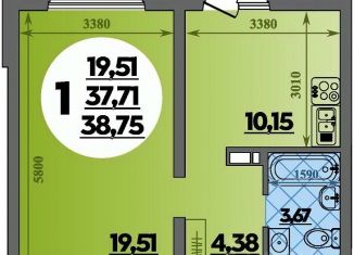 Продаю однокомнатную квартиру, 38.75 м2, Адыгея