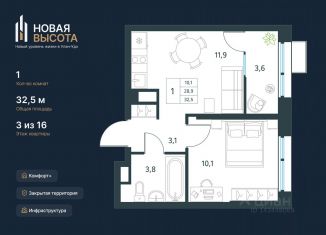 1-ком. квартира на продажу, 32.5 м2, Улан-Удэ