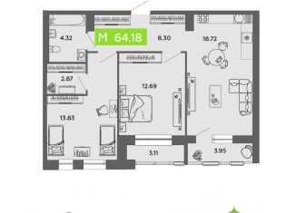 Продается 2-комнатная квартира, 64.18 м2, Архангельск
