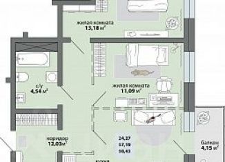 Продаю 2-ком. квартиру, 58.43 м2, Улан-Удэ