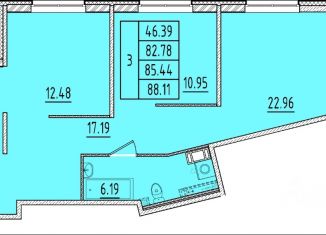 Продаю 3-ком. квартиру, 82.78 м2, посёлок Шушары