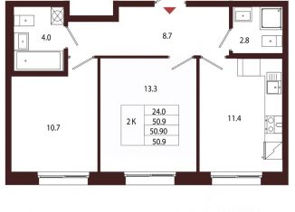 Продажа 2-комнатной квартиры, 50.9 м2, Сестрорецк