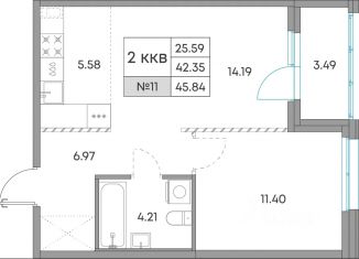 Продажа двухкомнатной квартиры, 45.84 м2, Петрозаводск, район Голиковка