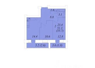Продам 2-комнатную квартиру, 55.7 м2, Вологодская область