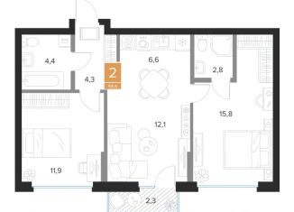 Продам двухкомнатную квартиру, 58.6 м2, Курск
