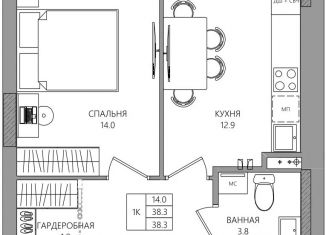 Продам однокомнатную квартиру, 38.3 м2, Пермский край, Парковый проспект, 36В