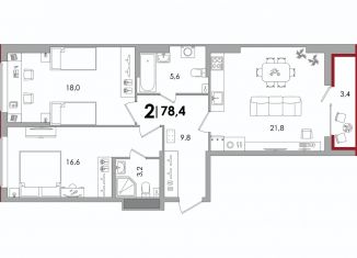 Продам 2-ком. квартиру, 78 м2, Тверская область, улица С.Я. Лемешева, 6А