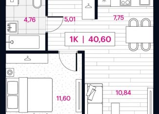 Продаю однокомнатную квартиру, 40.6 м2, Омская область