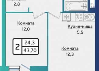 2-ком. квартира на продажу, 43.7 м2, Удмуртия