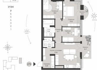 Продам 3-ком. квартиру, 76.2 м2, Калининград, проспект Калинина, 111