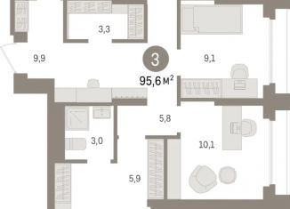 Продаю 3-комнатную квартиру, 95.5 м2, Омск