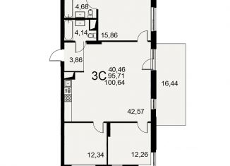 Продается трехкомнатная квартира, 100.64 м2, Тульская область, Хлебная площадь, 8к6