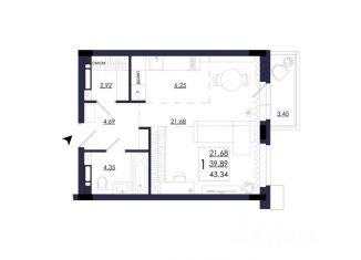 Продается однокомнатная квартира, 43.34 м2, Смоленская область, улица Маршала Ерёменко