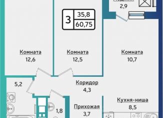 Продаю 3-комнатную квартиру, 60.75 м2, Удмуртия