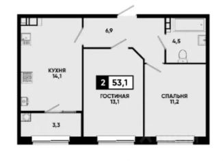 Продажа 2-ком. квартиры, 53.1 м2, Ставрополь, Промышленный район, улица Андрея Голуба, 16