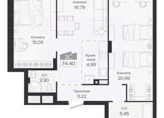 Продам 3-ком. квартиру, 71.4 м2, Новосибирская область